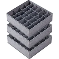 1/2/3 Pack Gray Sock Underwear Organizer Dividers 16/24/64 Cell Fabric Foldable Closet Organizers Storage Boxes for Storing Sock 1