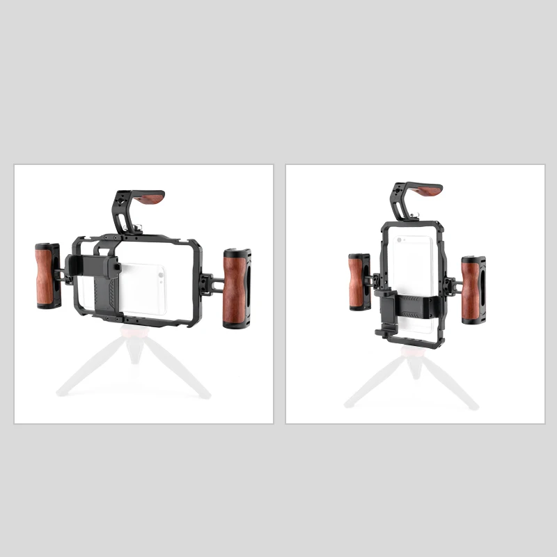 

Mobile Phone Cage Camera 1/4 Screw Hole Adaptation with Phone Clip Wooden Handle Hot Shoe Interface Can Be Vertically Shot