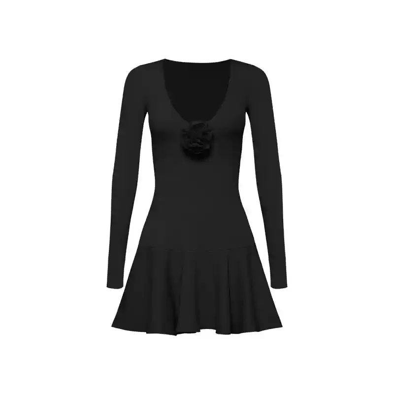 FUBEIKE Flower V Collar Dress With Chest Pad Long Sleeve Tennis Dress With Safety Pants Slim Yoga Tennis Skirt Women Sportswear women dress sports clothing yoga skirts