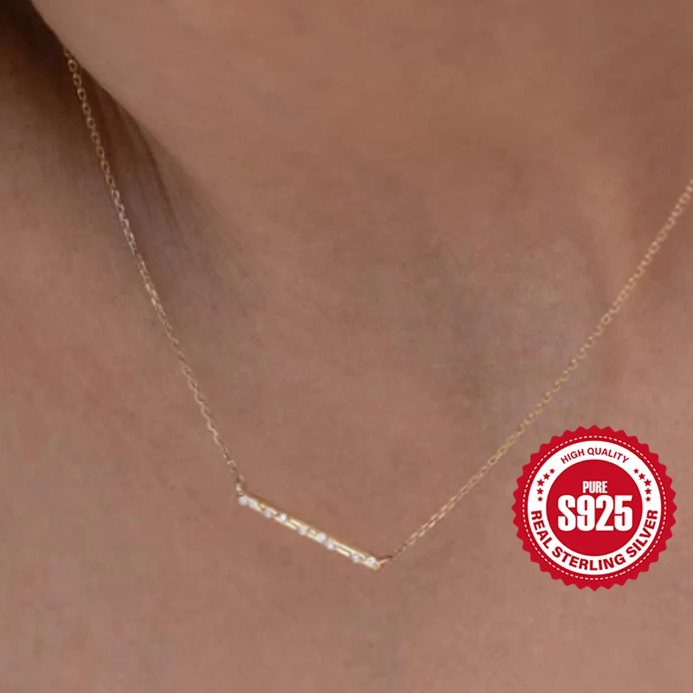 

CANNER 925 Sterling Silver Zircon Bar Pendant Collarbone Necklaces Chains For Women Girls Jewelry Valentine's Day Gift Collares