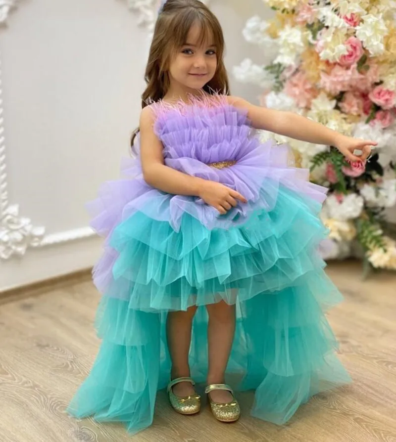 Lilac Turquoise Tutu Tulle Skirt For Baby Birthday Party Princess Handmade Flower Girl Dress Long Puffy Formal Occasion Custom