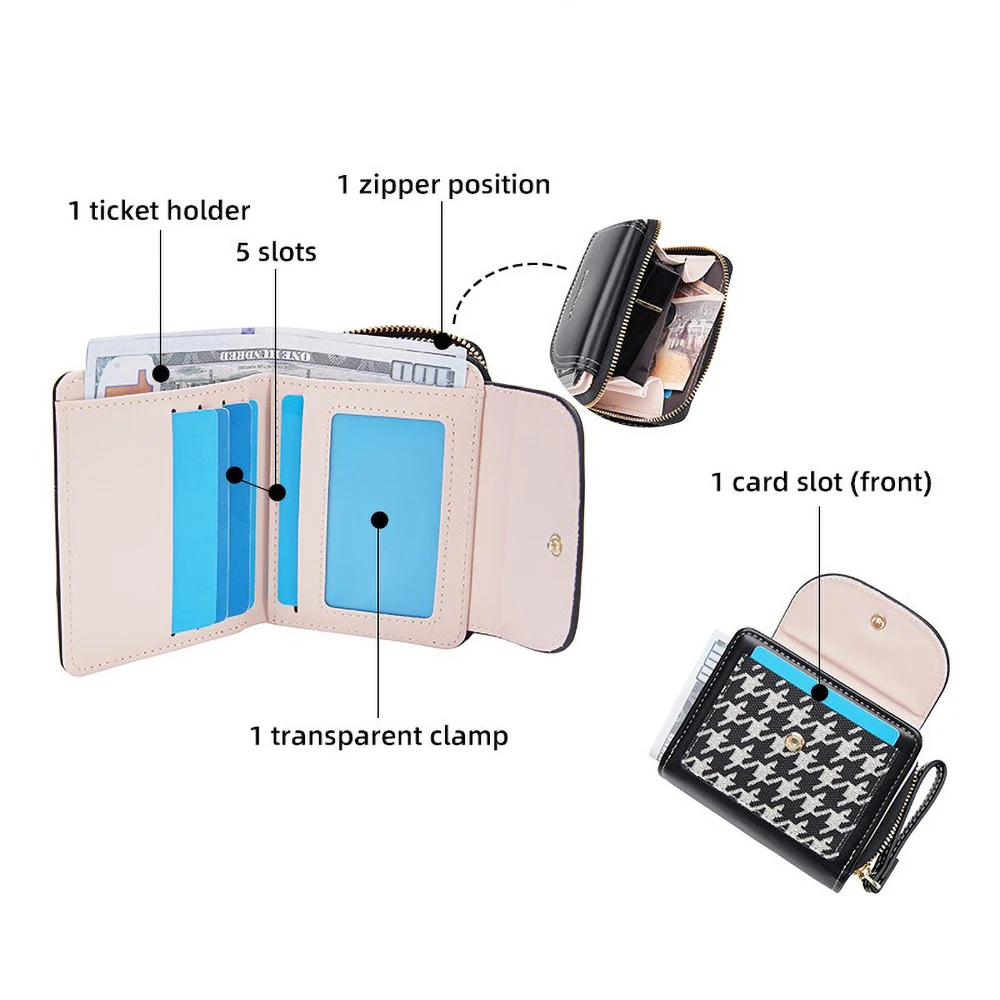 Baellerry Women's Short Wallet Coin Purse Checkered Pattern Pu Leather Slim Zip Pocket with Card Slots RFID Blocking Gift Idea