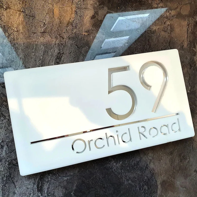 Personalized Exterior Floating House Numbers Sign Matte Black/White Mirror Gold Silver Outdoor House Plate 280mm x 150mm Plaque