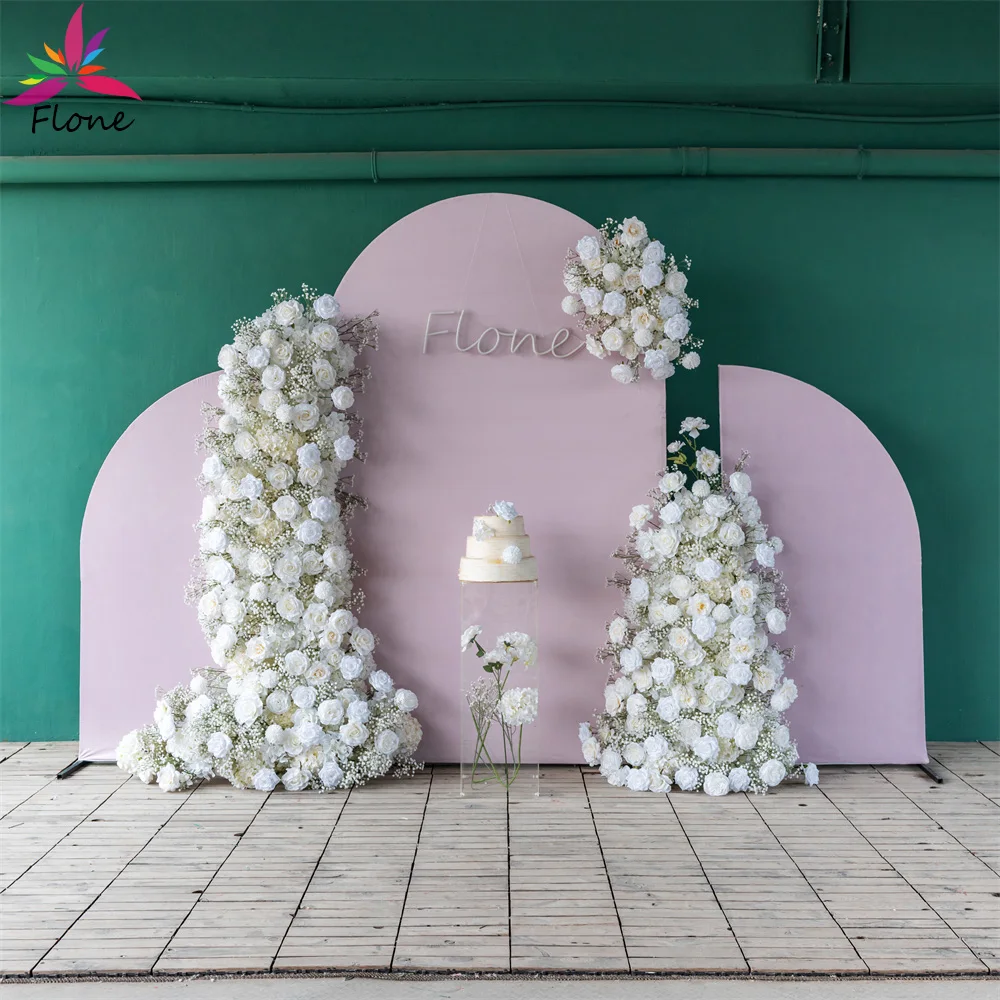 

Birthday Decoration Sztuczne Kwiaty KT Board Silk Artificial Flower Arrangement White Rose Hydrangea Flowers Party Decor Props