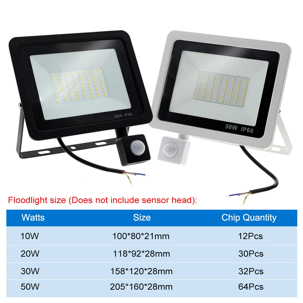 LED Flood Light PIR Motion Sensor IP66 AC220V Exterior Projector Spotlight SMD2835 Outdoor Lighting Floor Lamp
