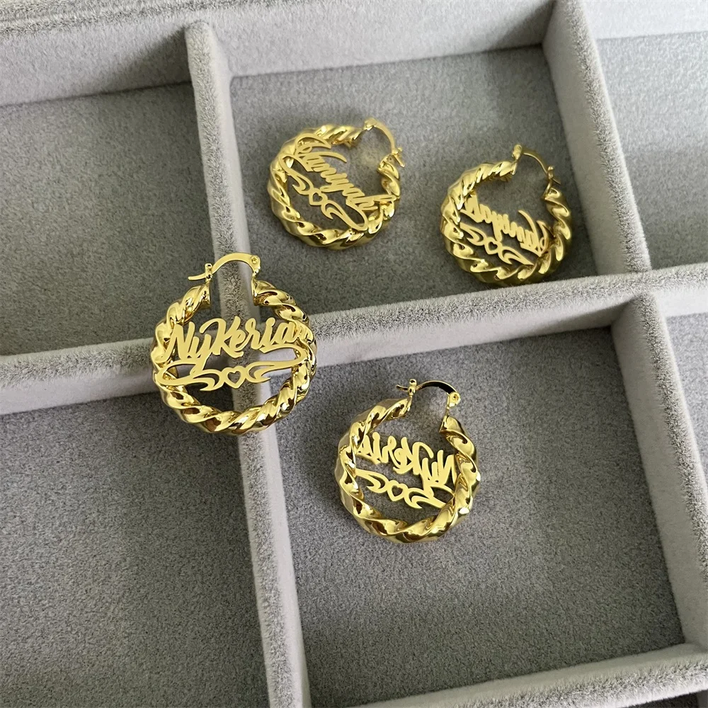 Customize 30mm Twist Hoop Earrings Baby Girl Name Earring Custom Letter Earring For Children Personalize Kids Gifts Jewelry