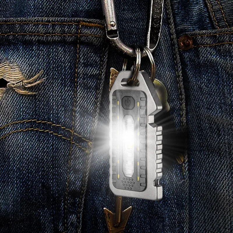 Mini LED Keychain Flashlight with Self-Defense Whistle - Multifunctional & Portable, Rechargeable