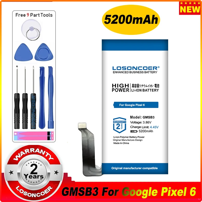 

LOSONCOER 5200mAh GMSB3 Mobile Phone Battery For Google Pixel 6 Pixel6 Battery +Free tools