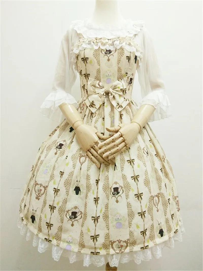 

Lolita Dress Ruffles Beauty and Gentlemen Print Bows Lace Chiffon Lolita JSK Dress