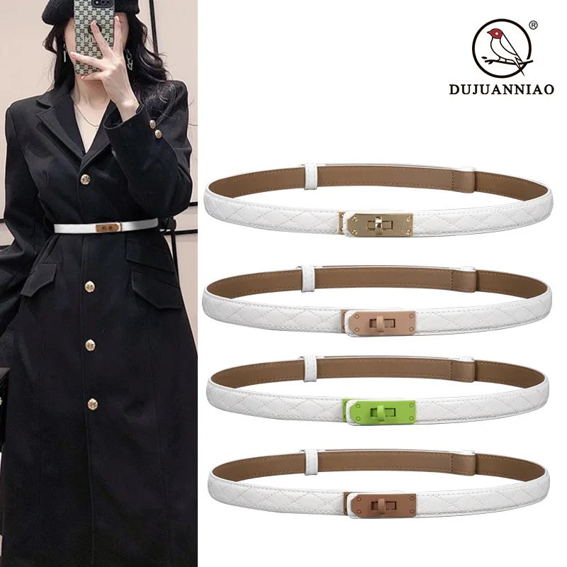 2023 New Design Colorful Lock Buckle Waist Belts Women White Genuine