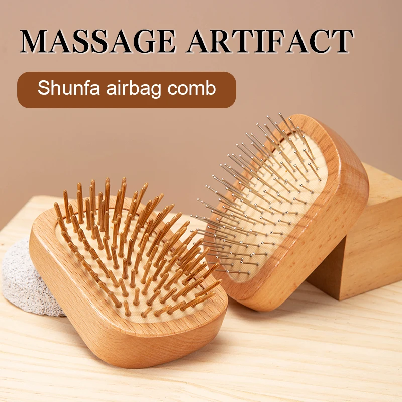 

Janeke Small Beech Wood Hair Comb Airbag Head Tangle Teezer Soft Massage Wood Steel Needle for Scalp Household Anti Static Comb