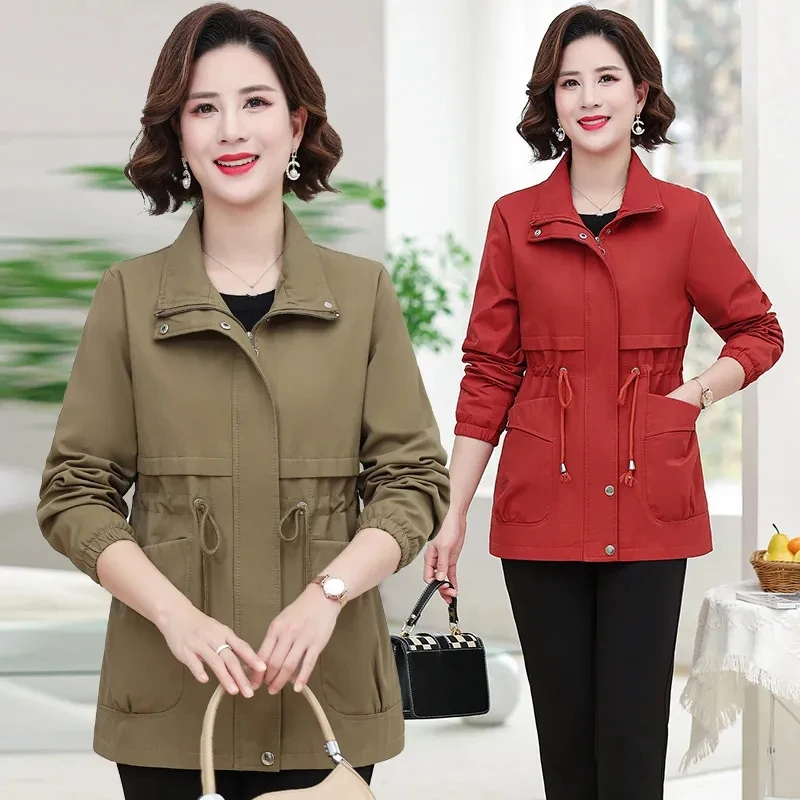 

Women's Large size Loose Windbreakers 2023 Spring Autumn Casual Trench Coats Female Mid-Length Outwear Long Sleeve Splice Jacket