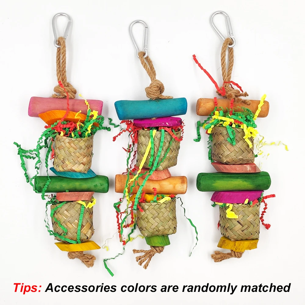 1pc Hand-made Straw Palm Leaves Bird Chew Toy Natural Bird Claw Grinding Swing Toys for Parrot Hanging Cage Pet Accessories