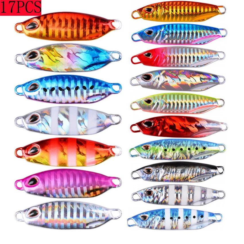 

17 Pcs/set Metal Jig Fishing Lures Spoon Artificial Bait Shore Slow Jigging Bass Fishing Tackle 10g 15g 20g 30g 40g 50g