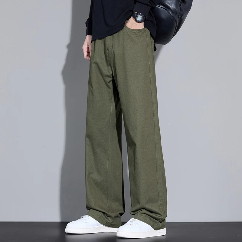 Cotton Men's Baggy Wide-leg Pants Soft Breathable Loose Straight Casual Trousers Spring Autumn Korean Streetwear