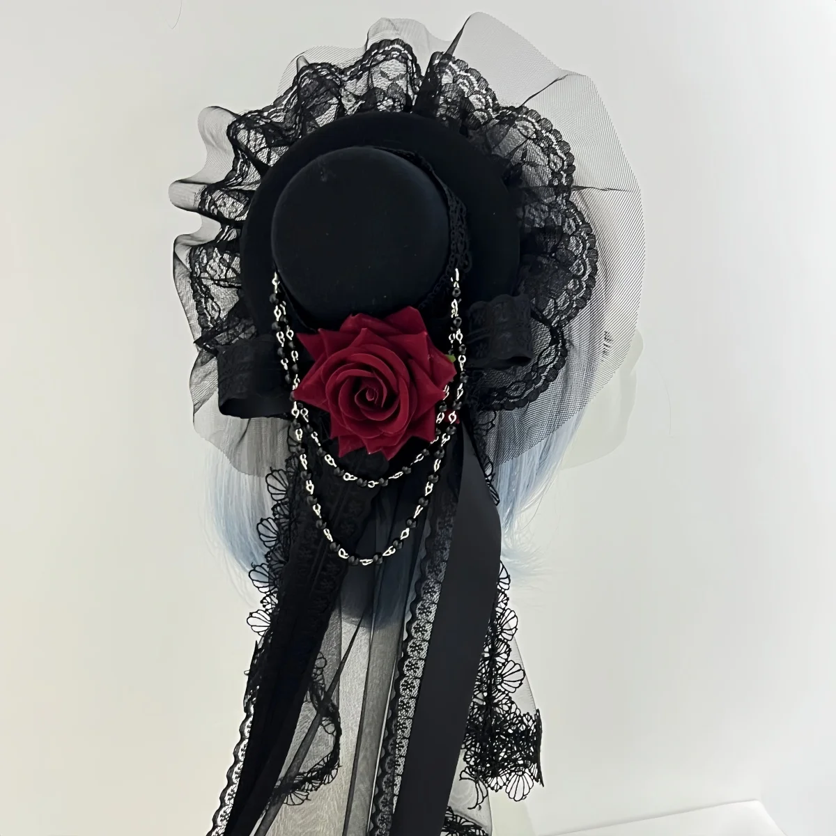 Retro Spitze Vintage Verband Bogen Zauberer Kappe Erwachsene Gothic Lolita Halloween Party Eimer Hut Dekor Geschenk Cosplay Kostüm – Detail 9