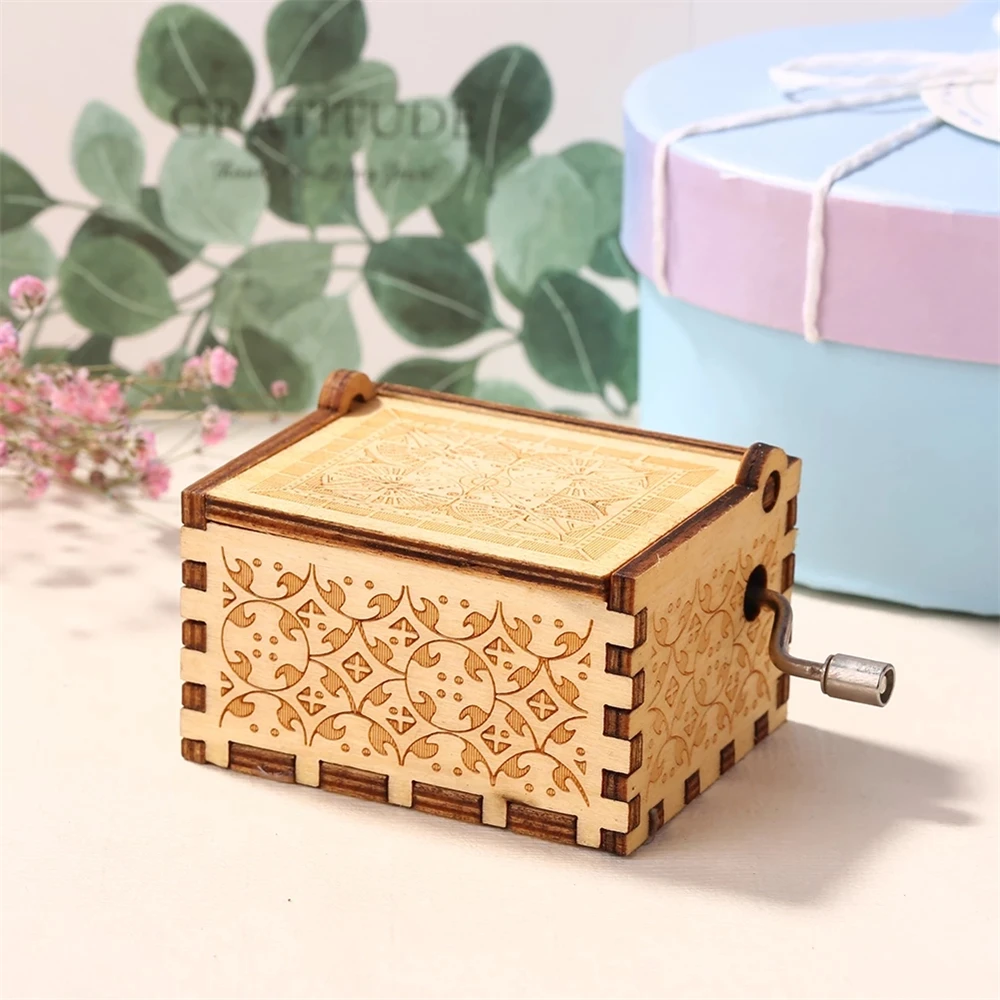 Wooden Music Box Hand Cranked Movement You are My Sunshine Gifts for Children Birthday Present Home Decoration