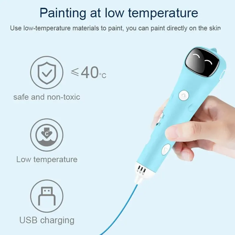 3D Pen PCL Printing Kid Safe Low Temperature Rechargeable(NOT Compatible with ABS/PLA) 10Colors 1.75mm Filaments English Russian
