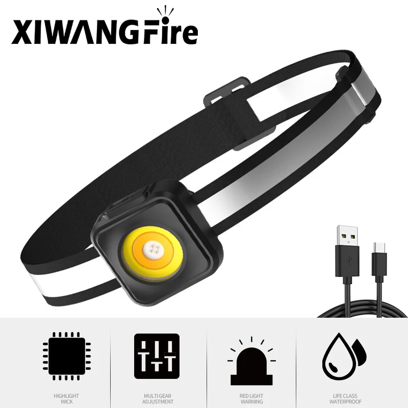 

COB Bright Headlamp Night Fishing Light Removable MiniLED Rechargeable Flashlight Red Light Warning Outdoor Camping Head Torch