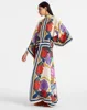 New summer print dress with seven-quarter sleeves and stand-up collar reversible