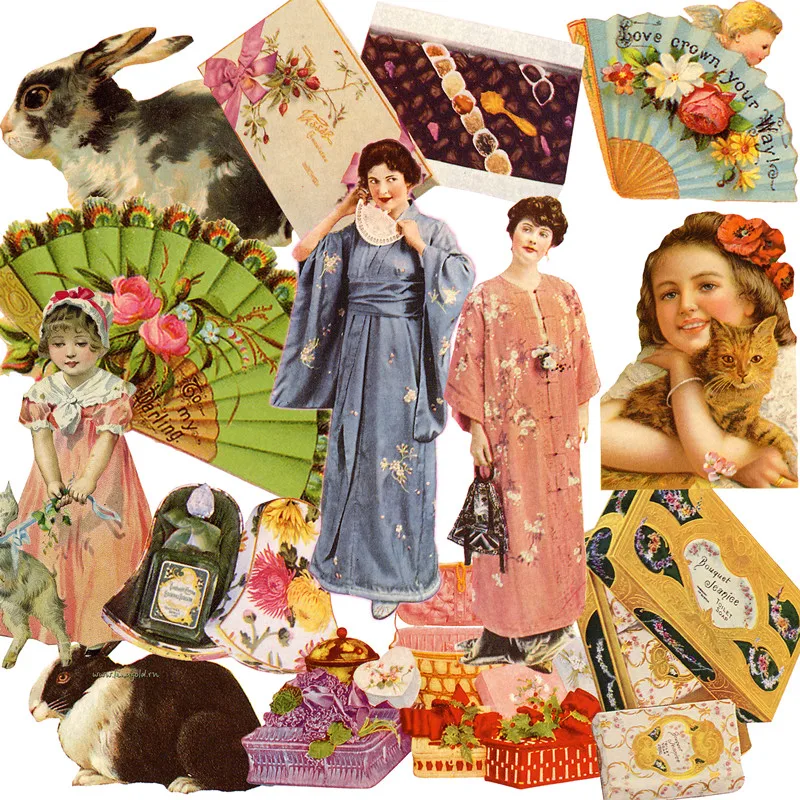 

12Pcs/Pack Retro Girls Lady Cat Fan Vintage Sticker DIY Craft Scrapbooking Album Junk Journal Decorative Stickers