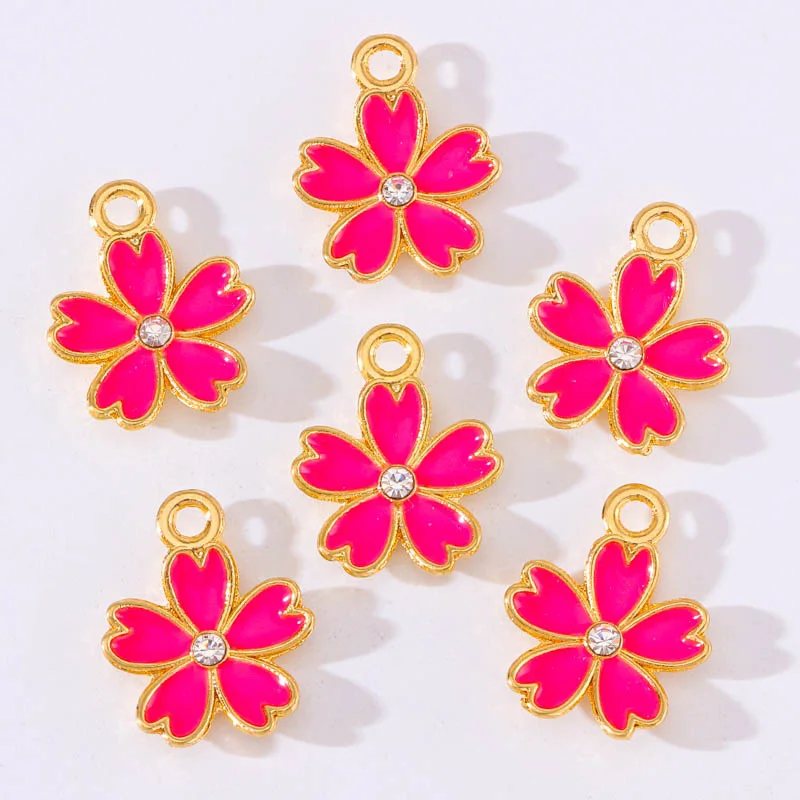 20Pcs Colourful Enamel Drip Flower Charms for Jewelry Making Cherry Blossom  Pendants DIY Necklace Bracelet Earrings Accessories