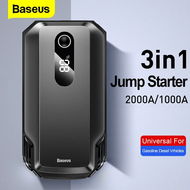 Baseus urządzenie do uruchamiania awaryjnego samochodu Power Bank 20000mAh 10000mAh przenośny wzmacniacz samochodowy awaryjna ładowarka akumulatorów 12V 2000A urządzenie rozruchowe