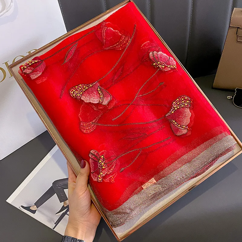 Sciarpa misto lana e seta semi trasparente con tulipani e perline per mezze stagioni (90*180cm) 80 Sciarpa misto lana e seta semi trasparente con tulipani e perline per mezze stagioni (90*180cm) - immagine 40