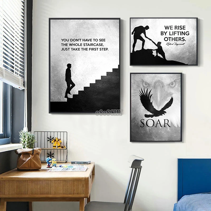 Stairway to Success Motivational Inspirational Quotes Wall Art Office Decor