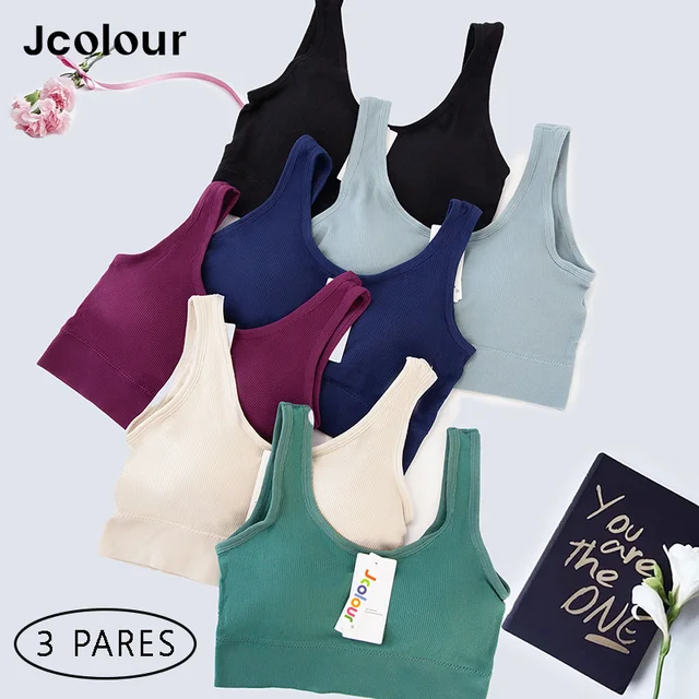 3 itens，sutiã sem costura，Top esportivo push up，Lingerie feminina，Poliéster，Respirável, Confortável