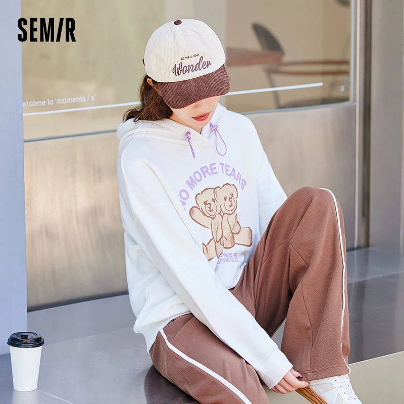 Semir Sweatshirt Women Bear Printing Fleece Hooded 2023 Winter New Loose Printed Casual Temperament Pullover