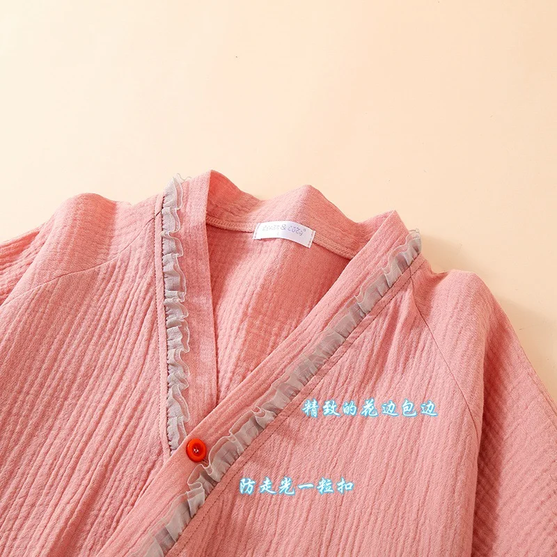 Short Sleeve Kimono Sleeping Robe Lace Color Blocked Strap Up Bathrobe Homewear Cute Sweat Steaming Women Clothing