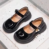 Girls Chic Leather Shoes Princess Sweet Black Mary Janes with Pearl Pendant for Wedding Party Back To School Dress Flats 26-36 1
