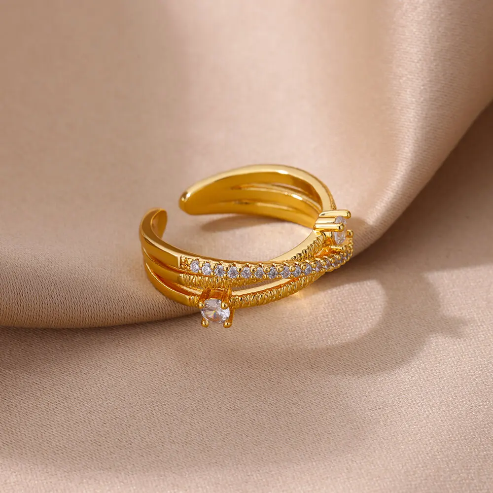 Stainless Steel Minimalist Hollow Zircon Open Rings For Women