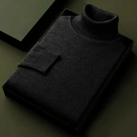 Autumn Mens High Quality Knitted Turtleneck Sweater Winter Long Sleeve Breathable Pullover Large Solid Color Warm Streetwear 2