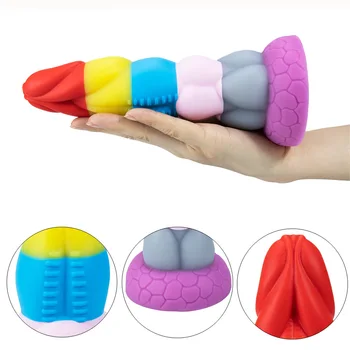 9 Inch Liquid Silicone Realistic Rainbow Colorful Sex Toys Soft Rubber Cock Anal Dildo Penis For Women Lesbian Masturbator 2