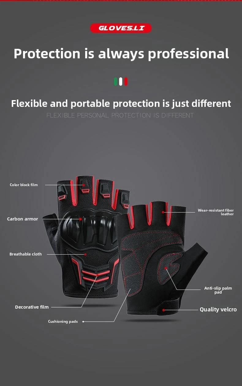 Motorcycle Gloves Men's Women Motorbike Riding Gloves Protective Gear Summer Half Finger Guantes Moto Black Protective Gear