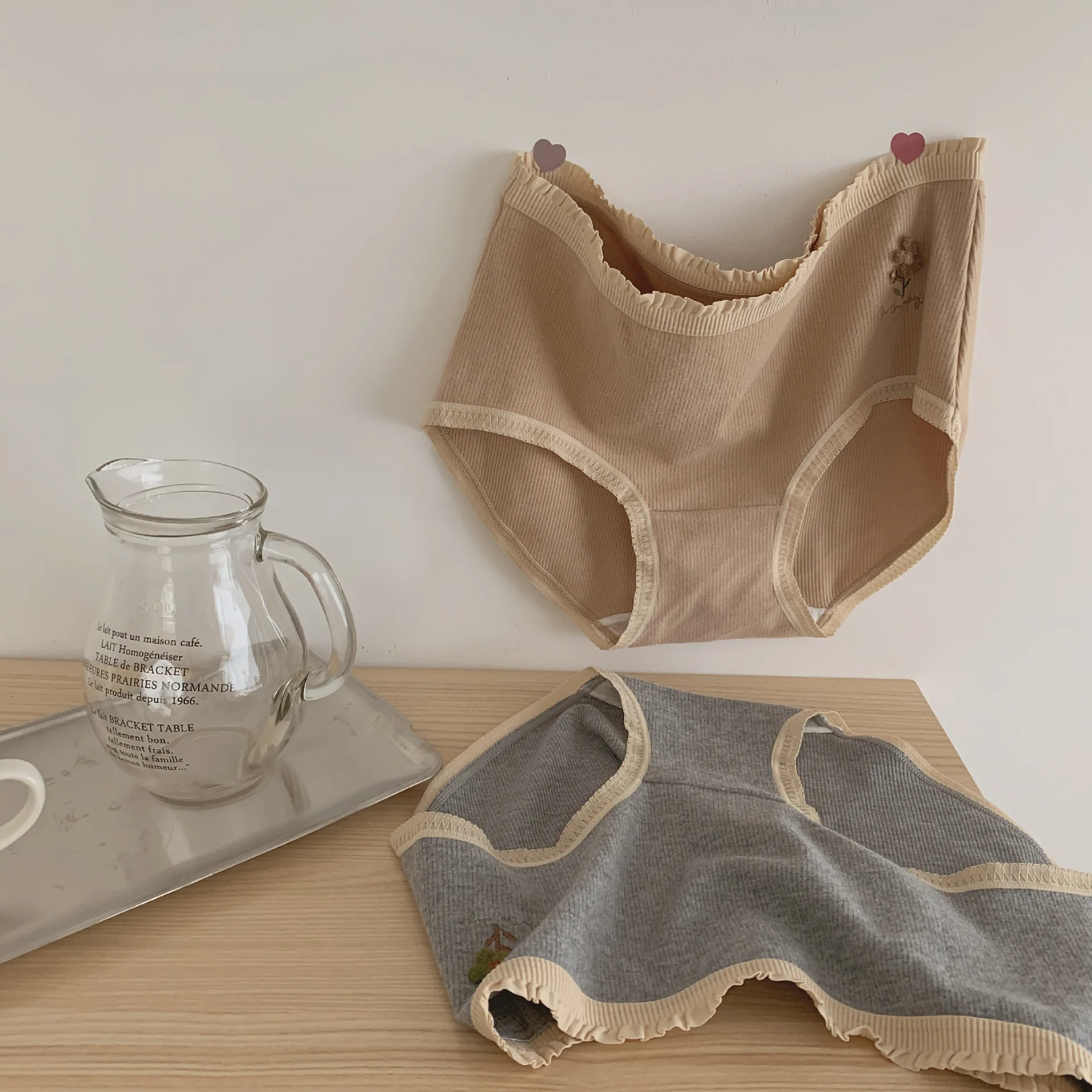 

Too Heartwarming Dejung Ribbed Three-dimensional Wool Florets Japanese Simple Mid-rise Girl Panties