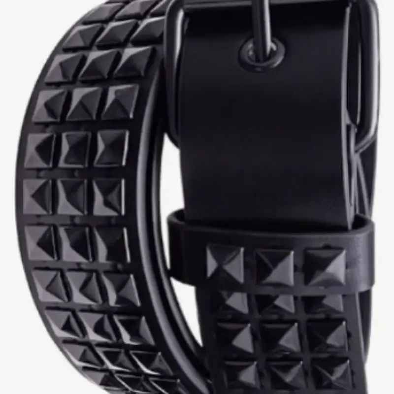 スクエアビーズリベットベルト、メタルピラミッドベルト、メンズ