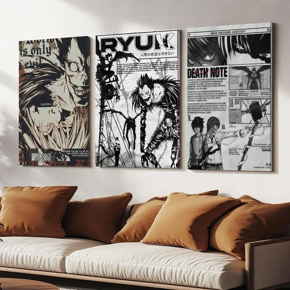 Manga Collage Art: Death Note Calligraphy Canvas with Wood Frame - HD Wall Decor for Bedroom, Bar, Office, and Home