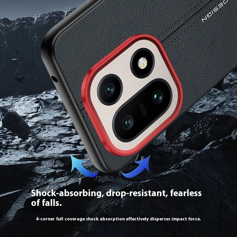Luxury Leather Frosted Shockproof Bumper Case with Metal Lens Frame