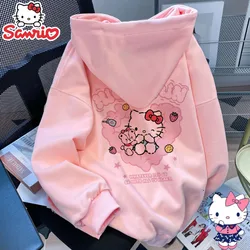 Sanrio Hello Kitty Hooded Sweatshirt Women Autumn Winter Y2k Clothes Cartoon Long-sleeved Sweatshirt Casual Fashion Coat Top
