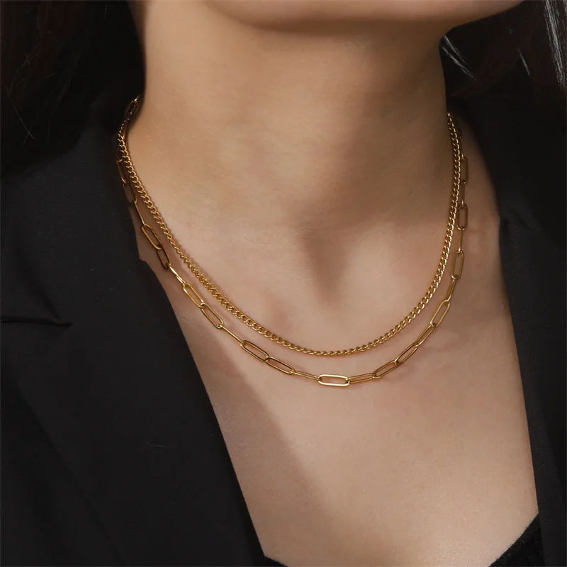 

Женское Двухслойное ожерелье-цепочка из нержавеющей стали, простое минималистичное ожерелье в стиле панк, 2023, модный чокер, ювелирные изделия, ошейник, подарки