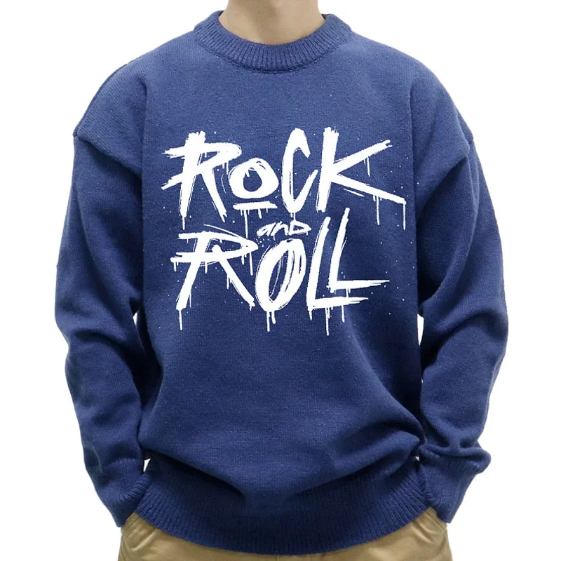 Men's Winter Sweater Casual Long Sleeve Printed Knit Men Sweaters Pullovers Autumn O-neck Knitted Pullover Men Blue Knitwears XL