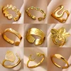 Bagues géométriques en acier inoxydable pour femmes, Texture minimaliste, couleur or, ouverture de Couple, bijoux esthétiques de mariage et de noël