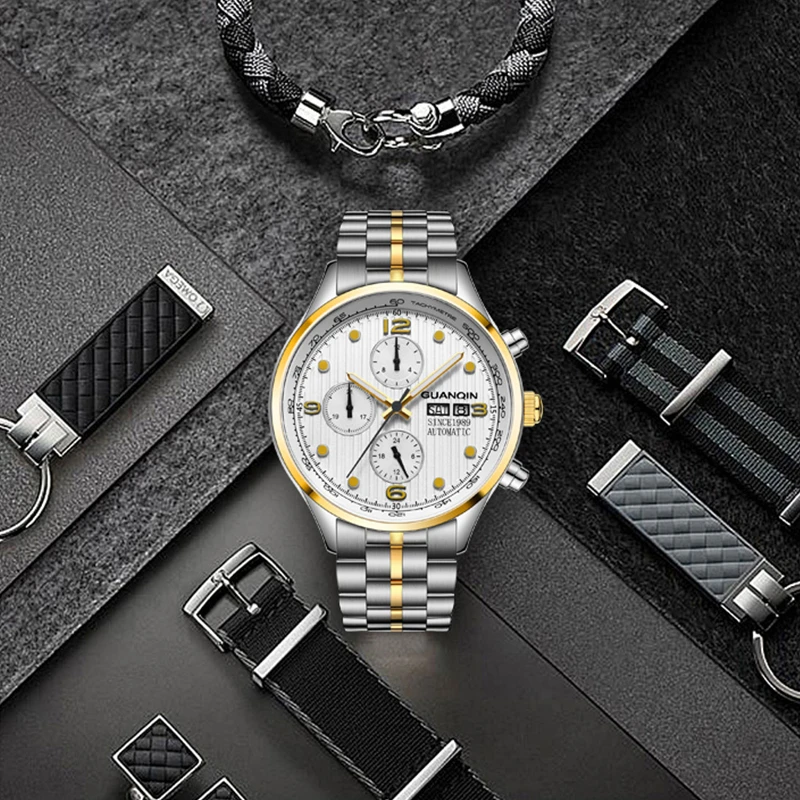 cheap automatic watches Guanqin Casual Business Automatic Men Watch Automatic Mechanical Stainless Steel Butterfly Buckle Fashion & Casual Auto Date black automatic watch