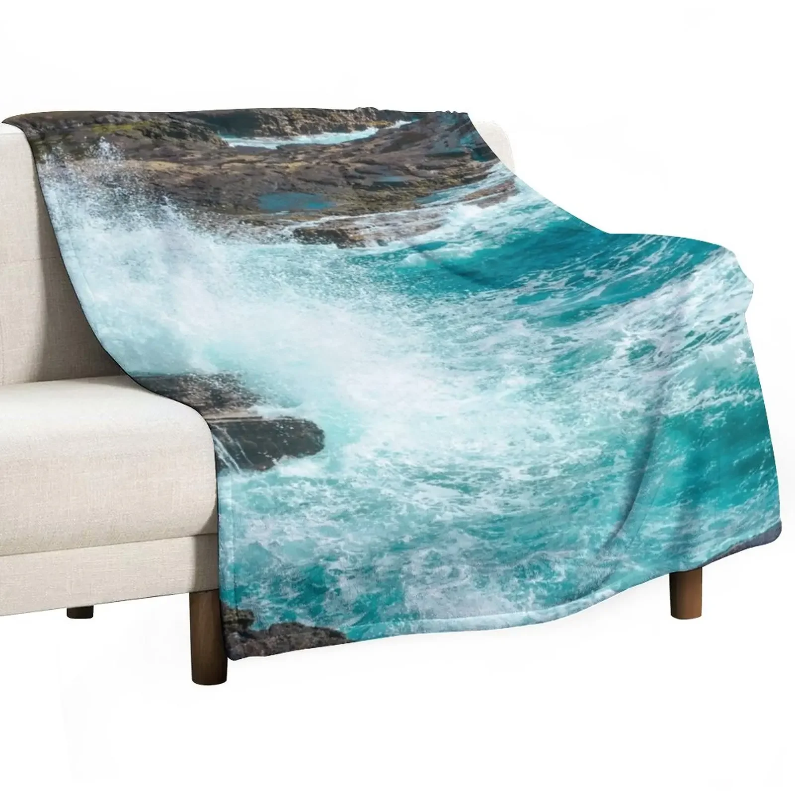 

New Cliffside Turquoise Blue Ocean Shore Waves Throw Blanket Quilt Decorative Throw Blankets