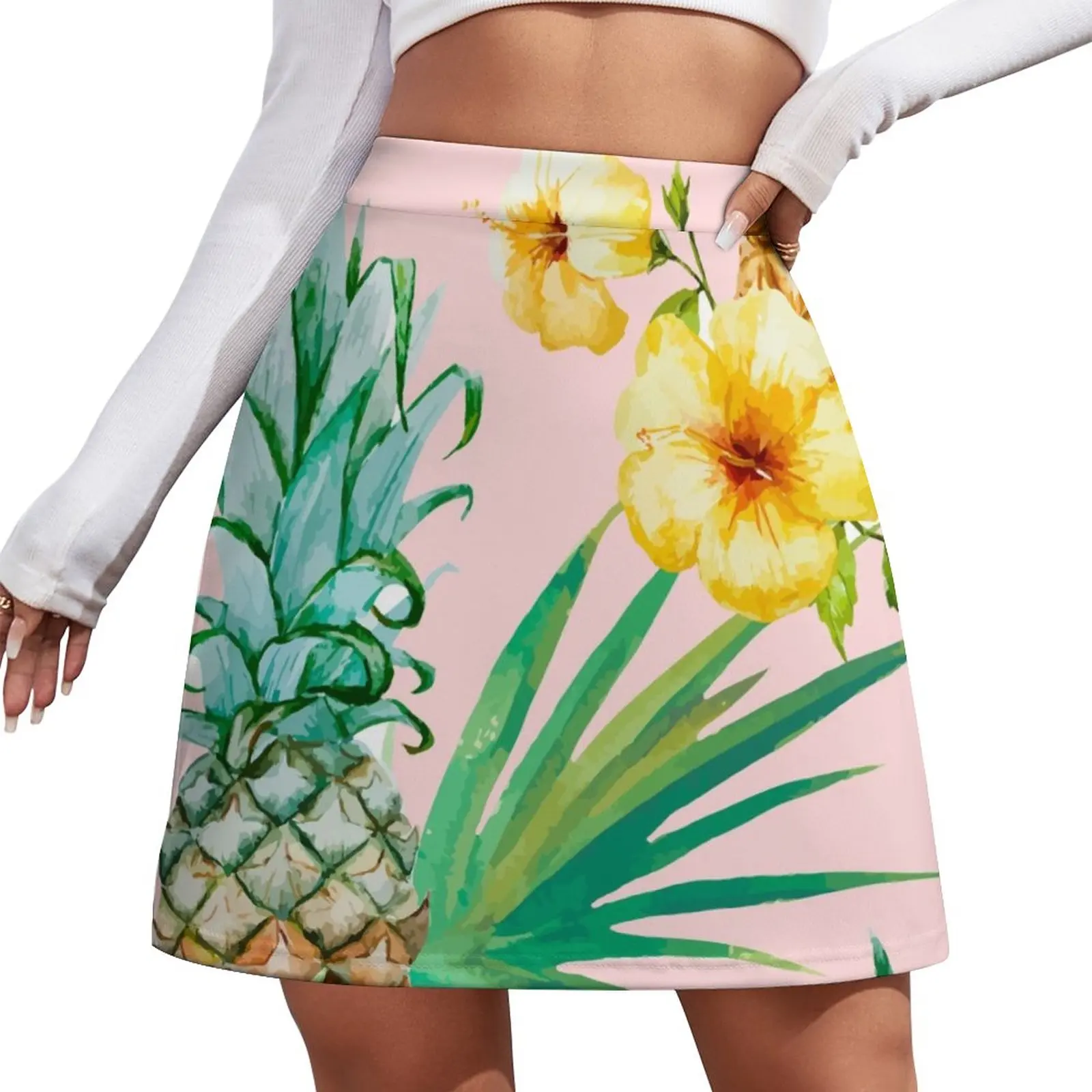

Hawaii | Vintage Tropical Botanical Jungle | Floral Watercolor Blush Pastel Pineapple Palm Painting Mini Skirt japanese fashion