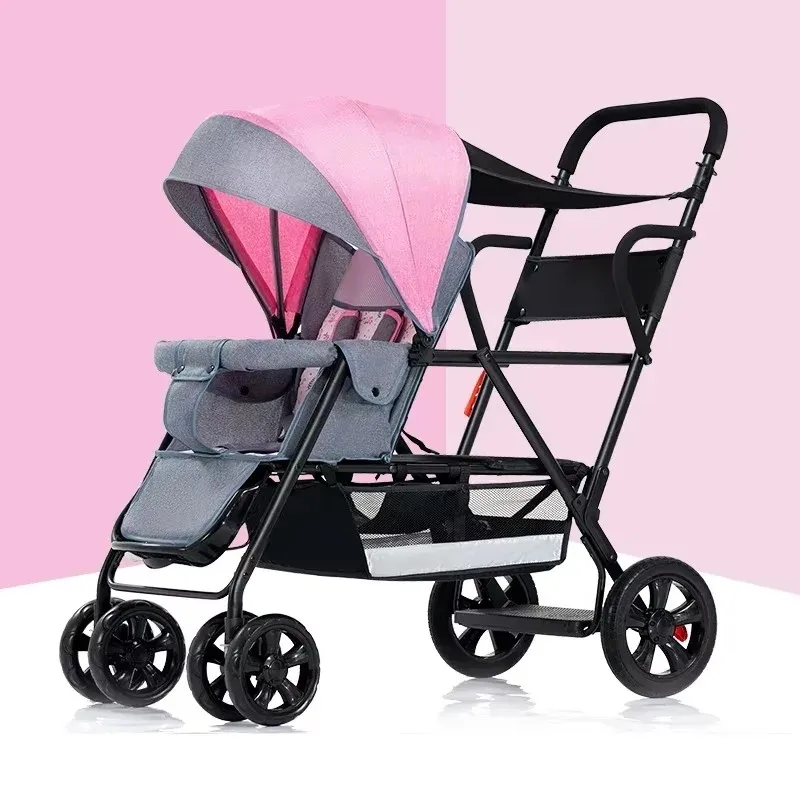 Twin Split Baby Stroller Front and Rear Seats Two Person Can Sit and Lie Lightweight Handcart