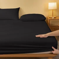 1 drap de lit solide mat, couvre-lit noir pur pour chambre à coucher, literie (hors taies d'oreiller) 3